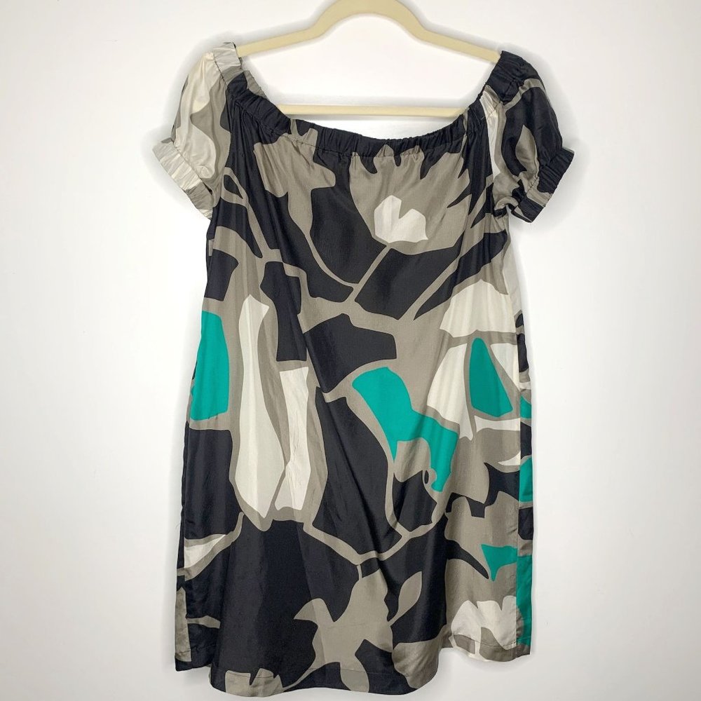 THEORY Feora Floret 100% Silk‎ Off Shoulder Dress Sz P/TP